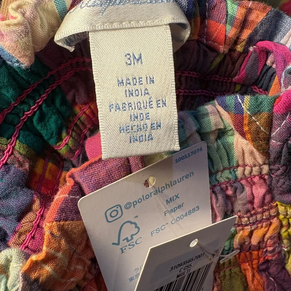 NWT Polo Ralph Lauren Baby Girl’s Madras Bubble Shortall & Hat Set Summer Preppy